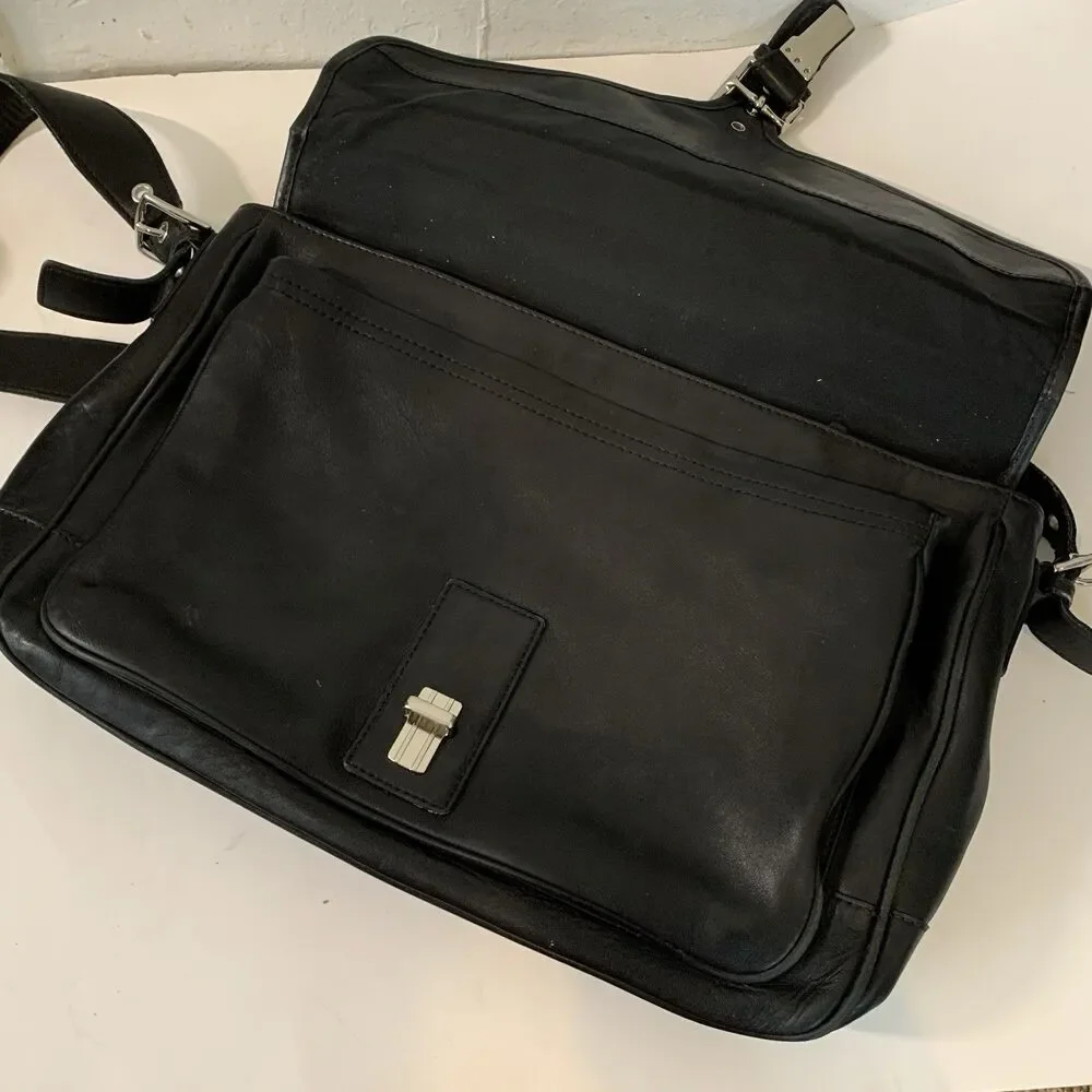 Vtg Coach Briefcase H23-5238 Black Leather Buckle Laptop Bag Clean Money *Wear